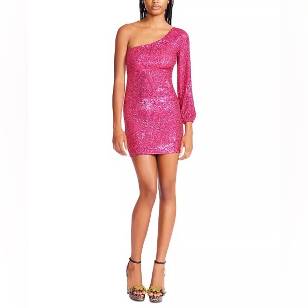 Betsey Johnson Fully Sequenced & Lined Asymmetrical Stretch Mini Dress - Picture 3 of 16